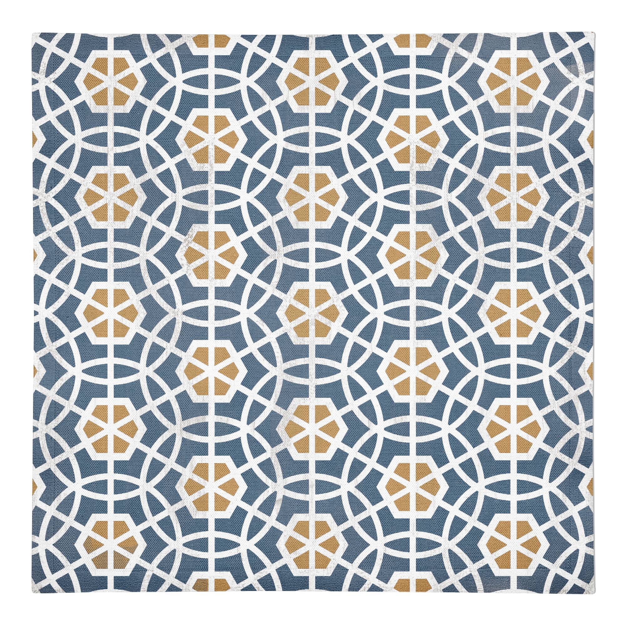 Blue and Yellow Circle Hex 10" x 10" Cotton Twill Napkin